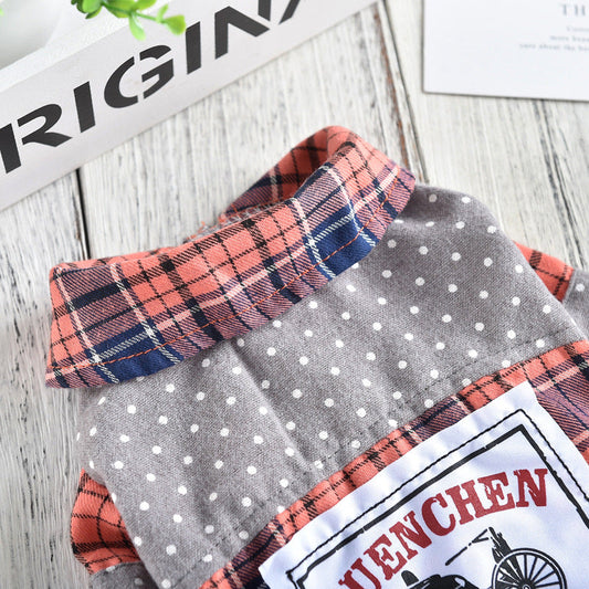 KFX-6071229 Spring and Summer Casual Dog Shirt in Yellow and Orange Plaid for Small Pets
