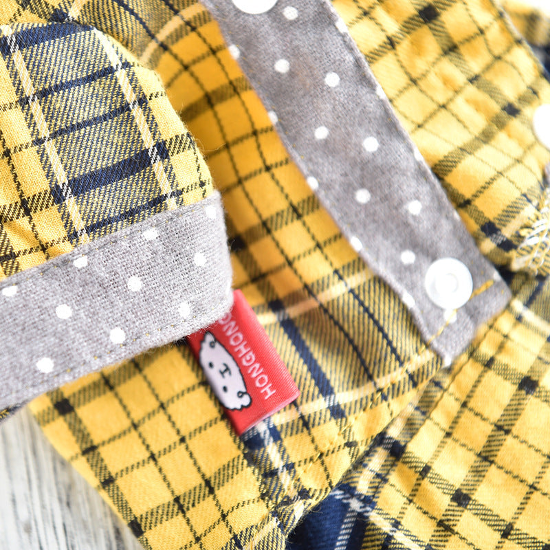 KFX-6071229 Spring and Summer Casual Dog Shirt in Yellow and Orange Plaid for Small Pets