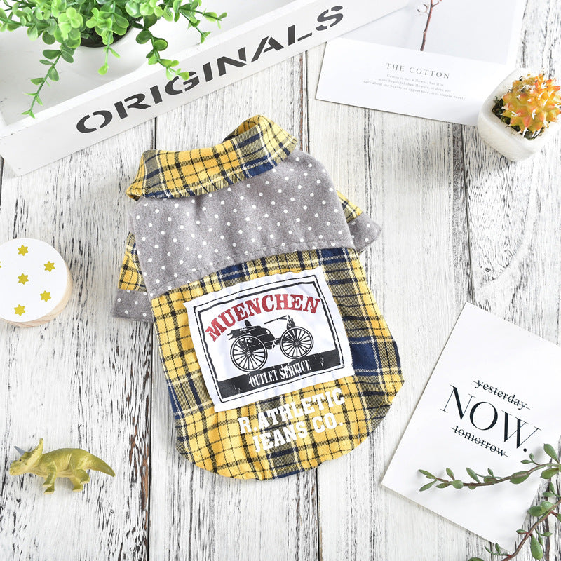 KFX-6071229 Spring and Summer Casual Dog Shirt in Yellow and Orange Plaid for Small Pets