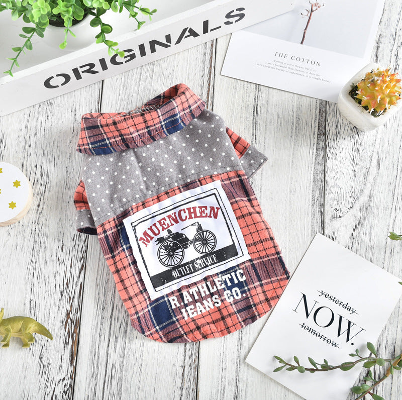 KFX-6071229 Spring and Summer Casual Dog Shirt in Yellow and Orange Plaid for Small Pets
