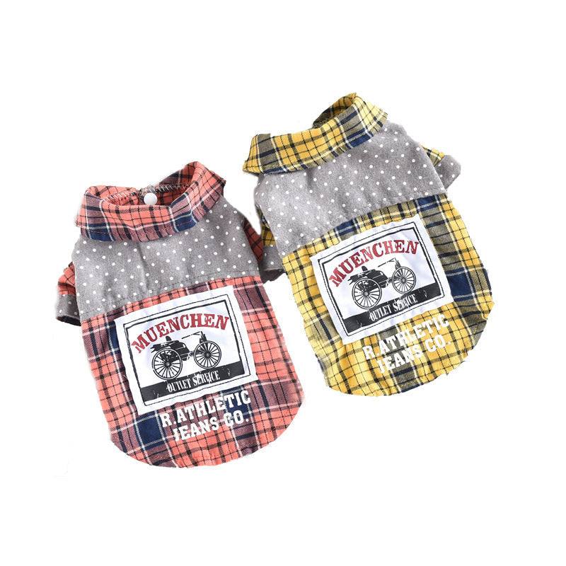 KFX-6071229 Spring and Summer Casual Dog Shirt in Yellow and Orange Plaid for Small Pets