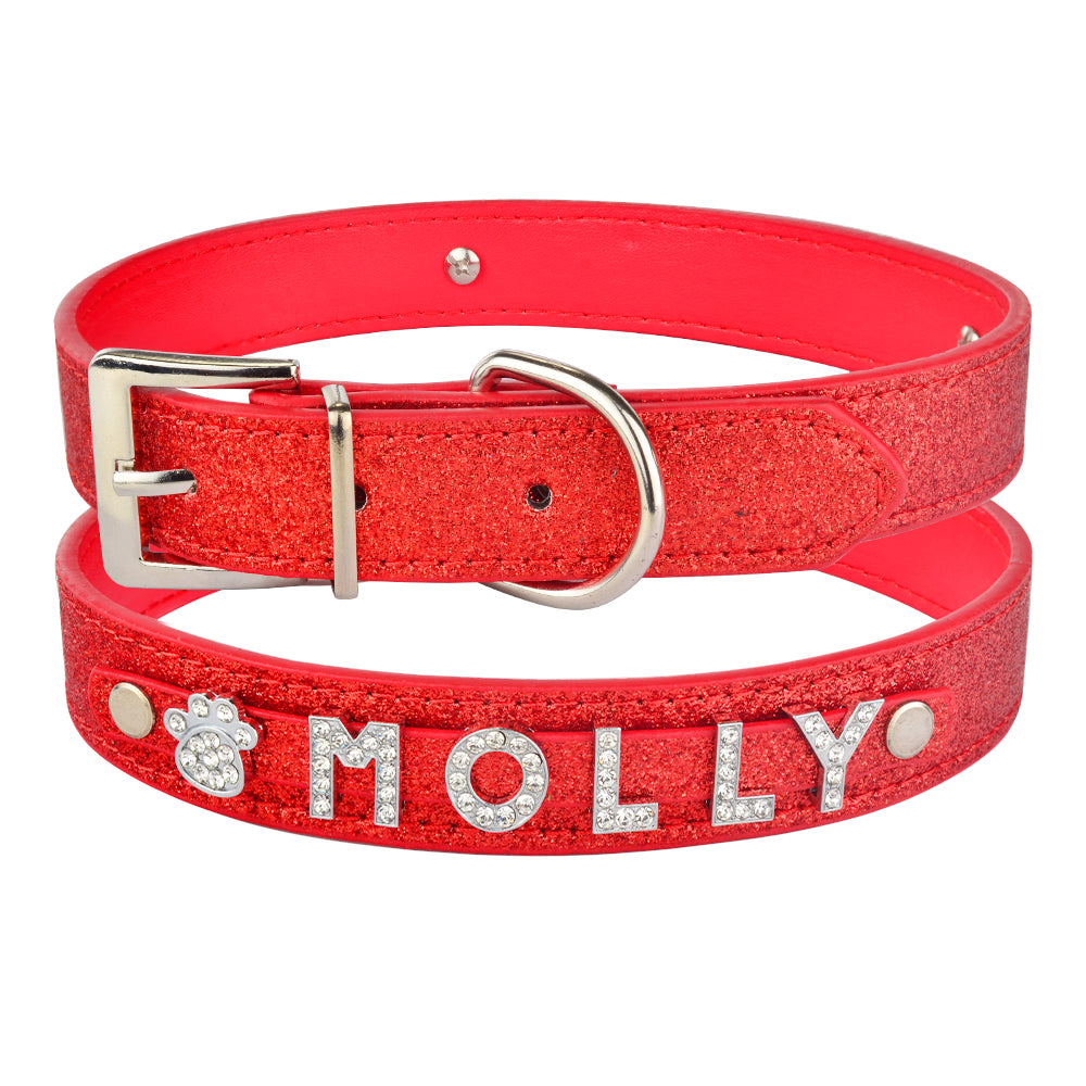 KFX-6074685 Customizable Alphabet Dog Name Collar in PU with Zinc Alloy Accessories, Multiple Sizes Available