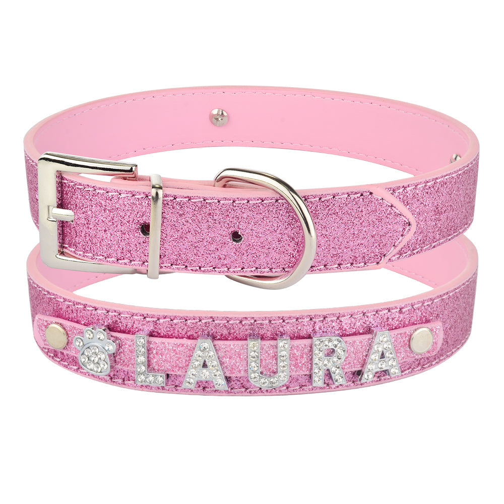 KFX-6074685 Customizable Alphabet Dog Name Collar in PU with Zinc Alloy Accessories, Multiple Sizes Available