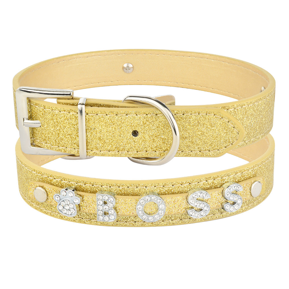 KFX-6074685 Customizable Alphabet Dog Name Collar in PU with Zinc Alloy Accessories, Multiple Sizes Available