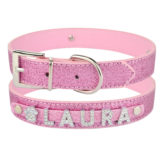 KFX-6074685 Customizable Alphabet Dog Name Collar in PU with Zinc Alloy Accessories, Multiple Sizes Available