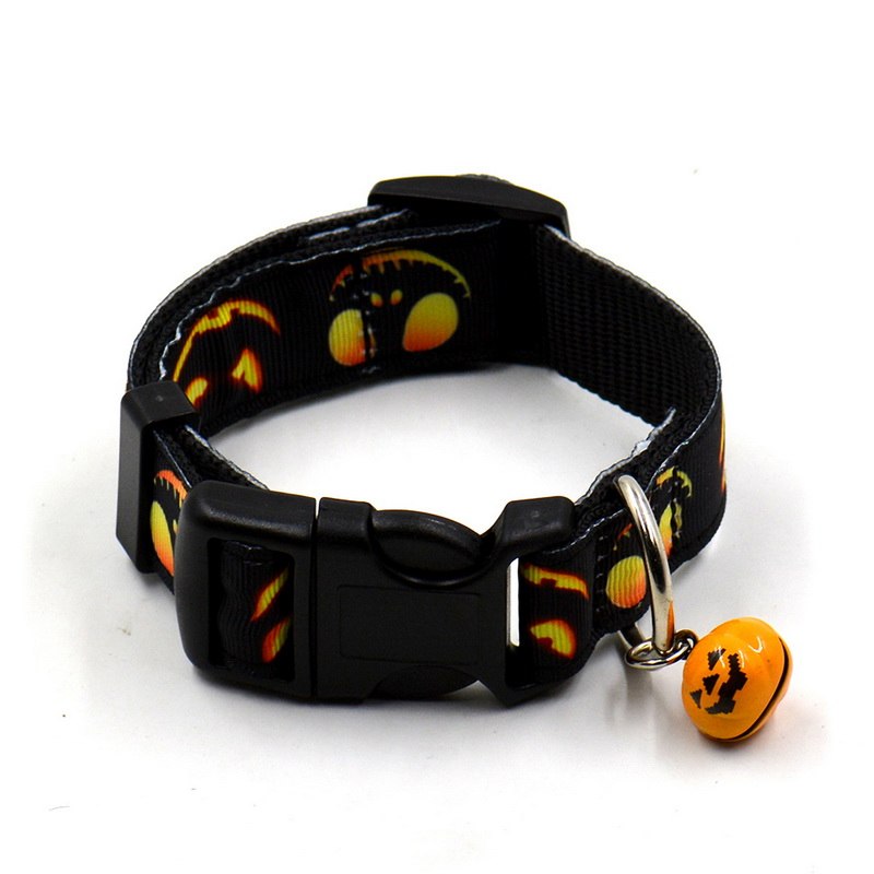 KFX-6074813 Ghost Halloween Series Dog Collar with Bell - Durable Imitation Nylon, Adjustable Size S-L