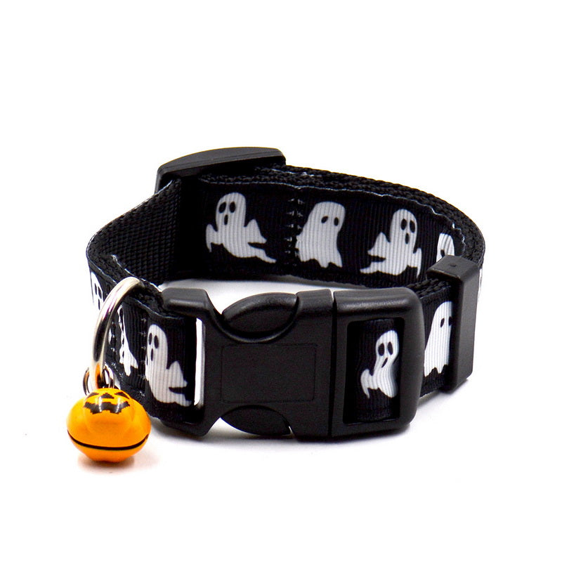 KFX-6074813 Ghost Halloween Series Dog Collar with Bell - Durable Imitation Nylon, Adjustable Size S-L