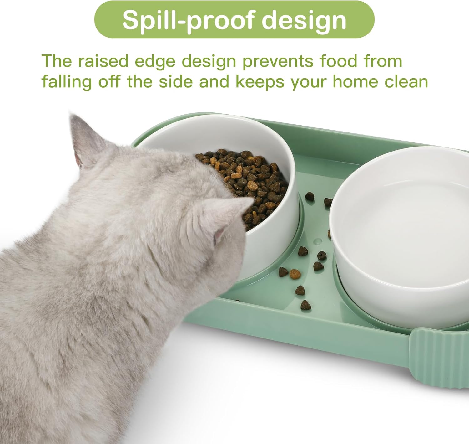 KFX-6076093 Elevated Ceramic Cat Bowls Set with 15° Tilted Design for Anti-Vomiting and Spill-Proof Feeding