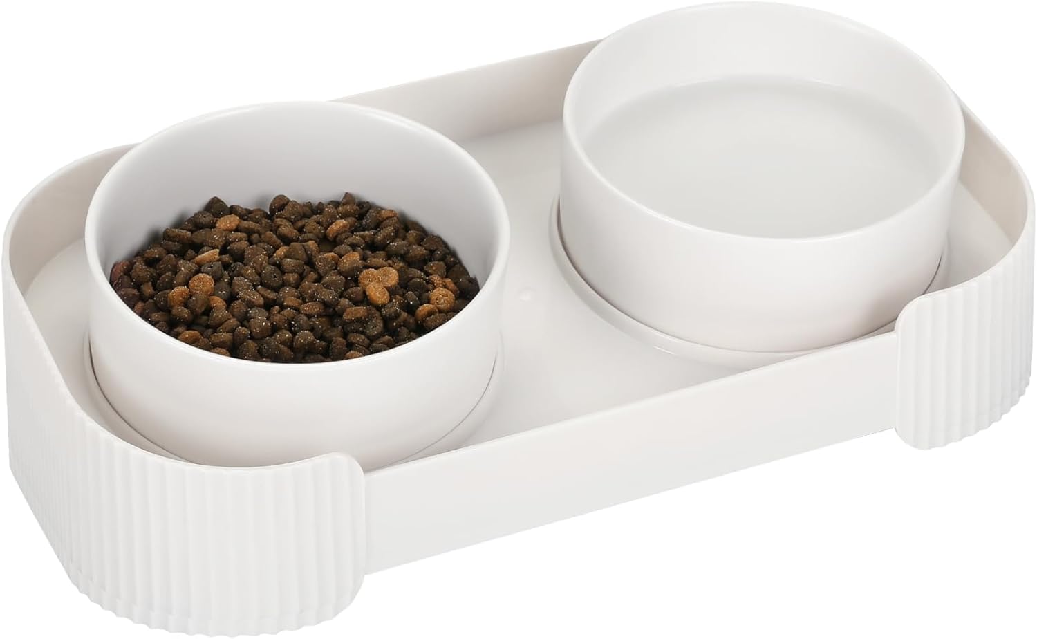 KFX-6076093 Elevated Ceramic Cat Bowls Set with 15° Tilted Design for Anti-Vomiting and Spill-Proof Feeding