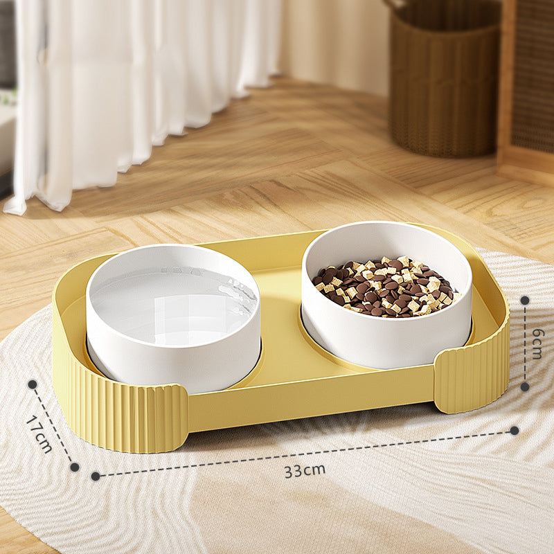 KFX-6076093 Elevated Ceramic Cat Bowls Set with 15° Tilted Design for Anti-Vomiting and Spill-Proof Feeding