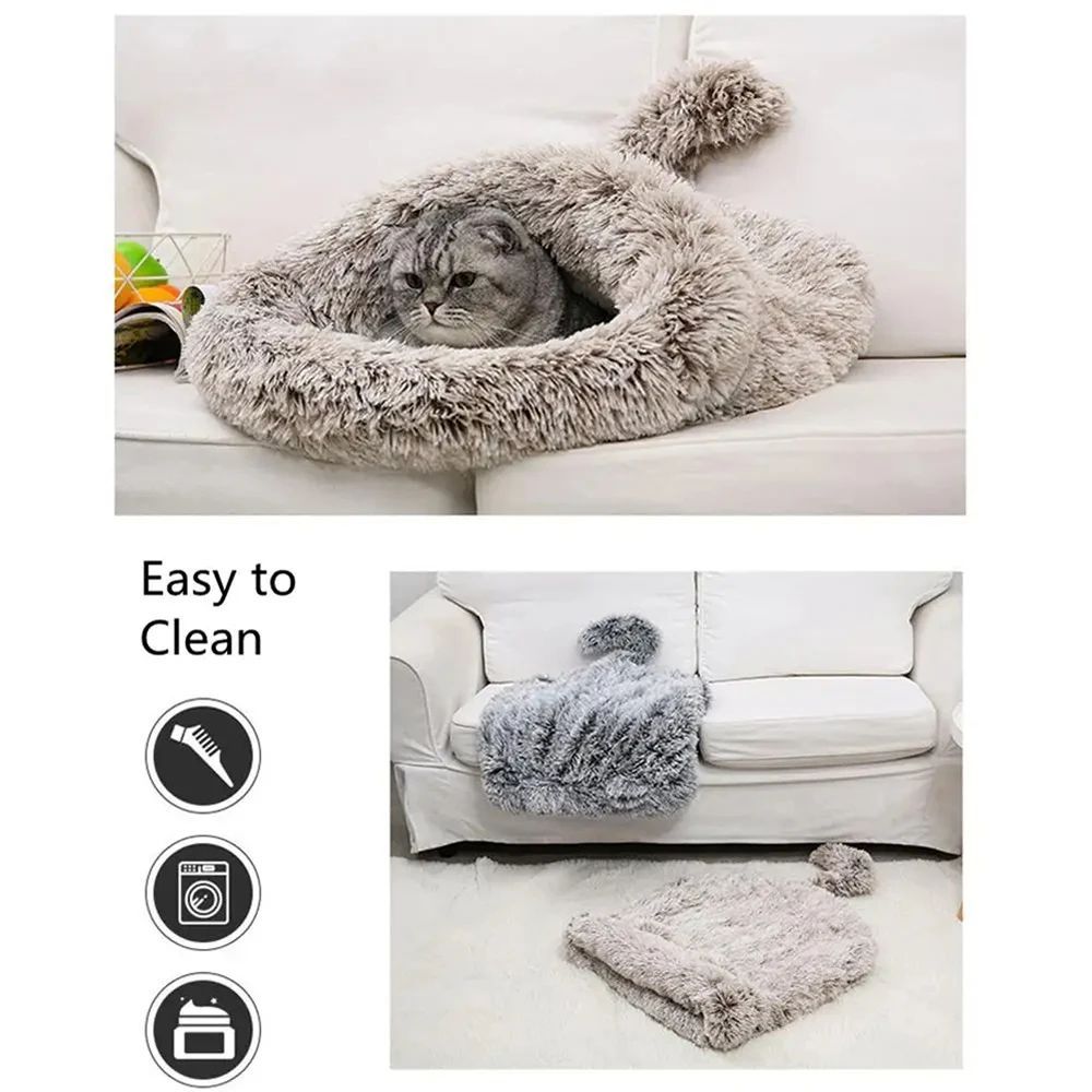 KFX-6078653 Cozy Plush Cat and Dog Hideout House with Warm Mat for Small Animals