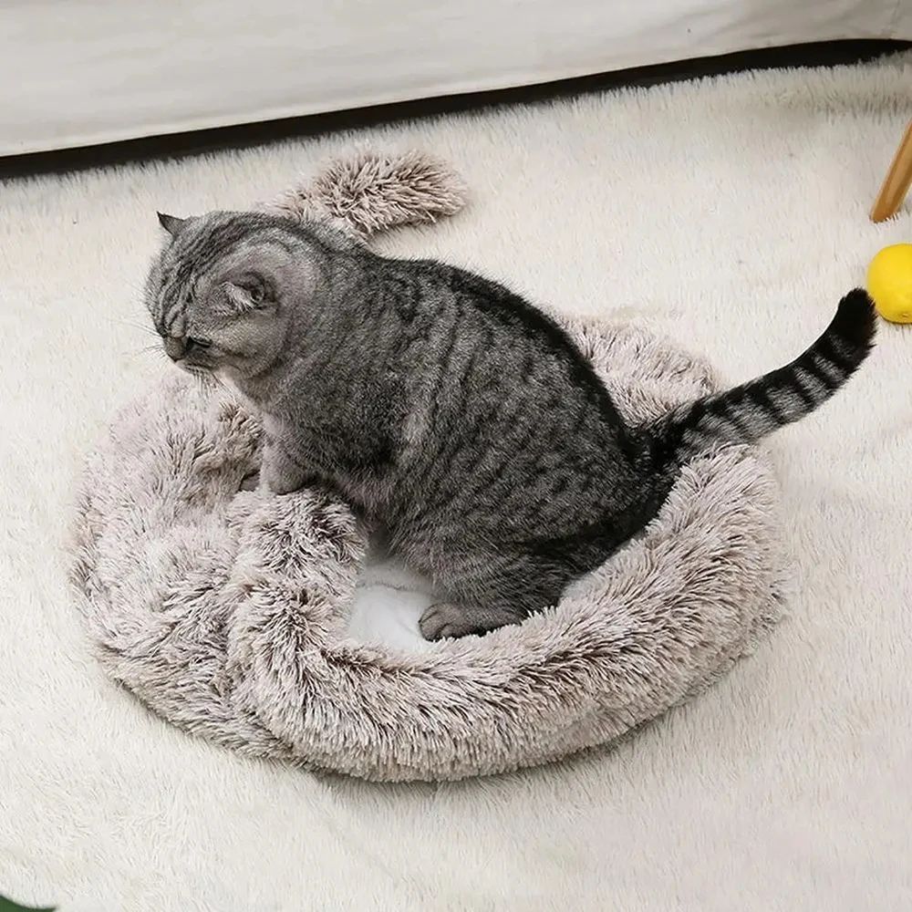 KFX-6078653 Cozy Plush Cat and Dog Hideout House with Warm Mat for Small Animals