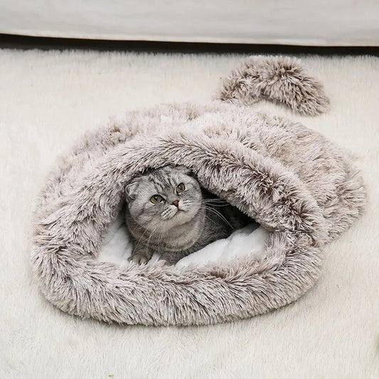 KFX-6078653 Cozy Plush Cat and Dog Hideout House with Warm Mat for Small Animals
