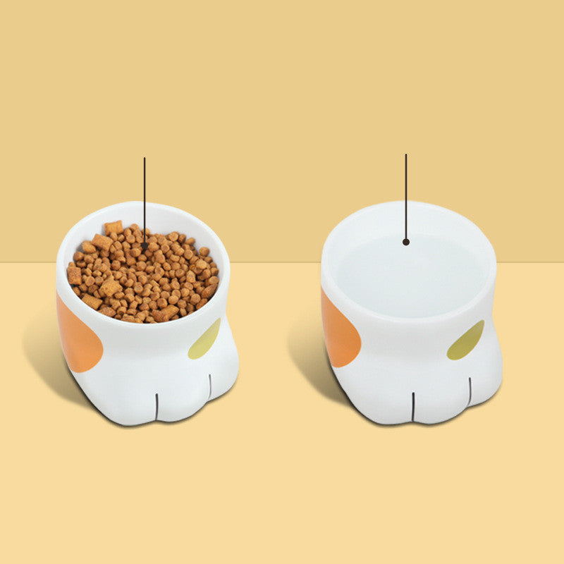 KFX-6078781 Ceramic Cat Paw Bowl - White Food and Water Bowl for Cats