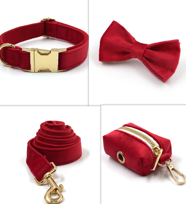 KFX-6080061 Dark Grey Velvet Pet Collar and Leash Set with Bow and Chest Harness