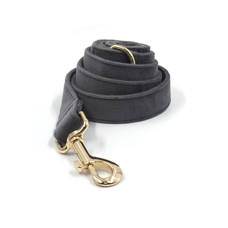 KFX-6080061 Dark Grey Velvet Pet Collar and Leash Set with Bow and Chest Harness