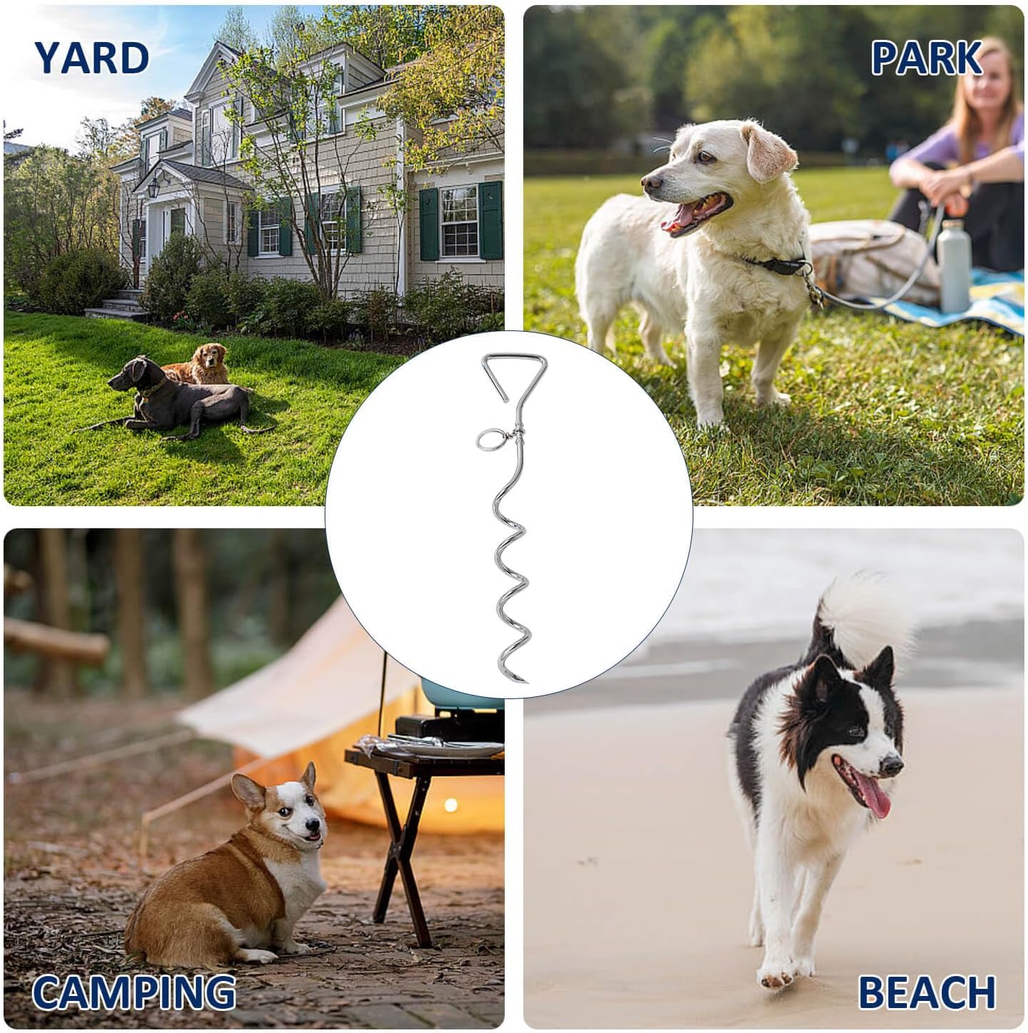 KFX-6081853 Durable Spiral Dog Tie-Out Stake for Secure Outdoor Tethering, Easy Installation, Rust Resistant
