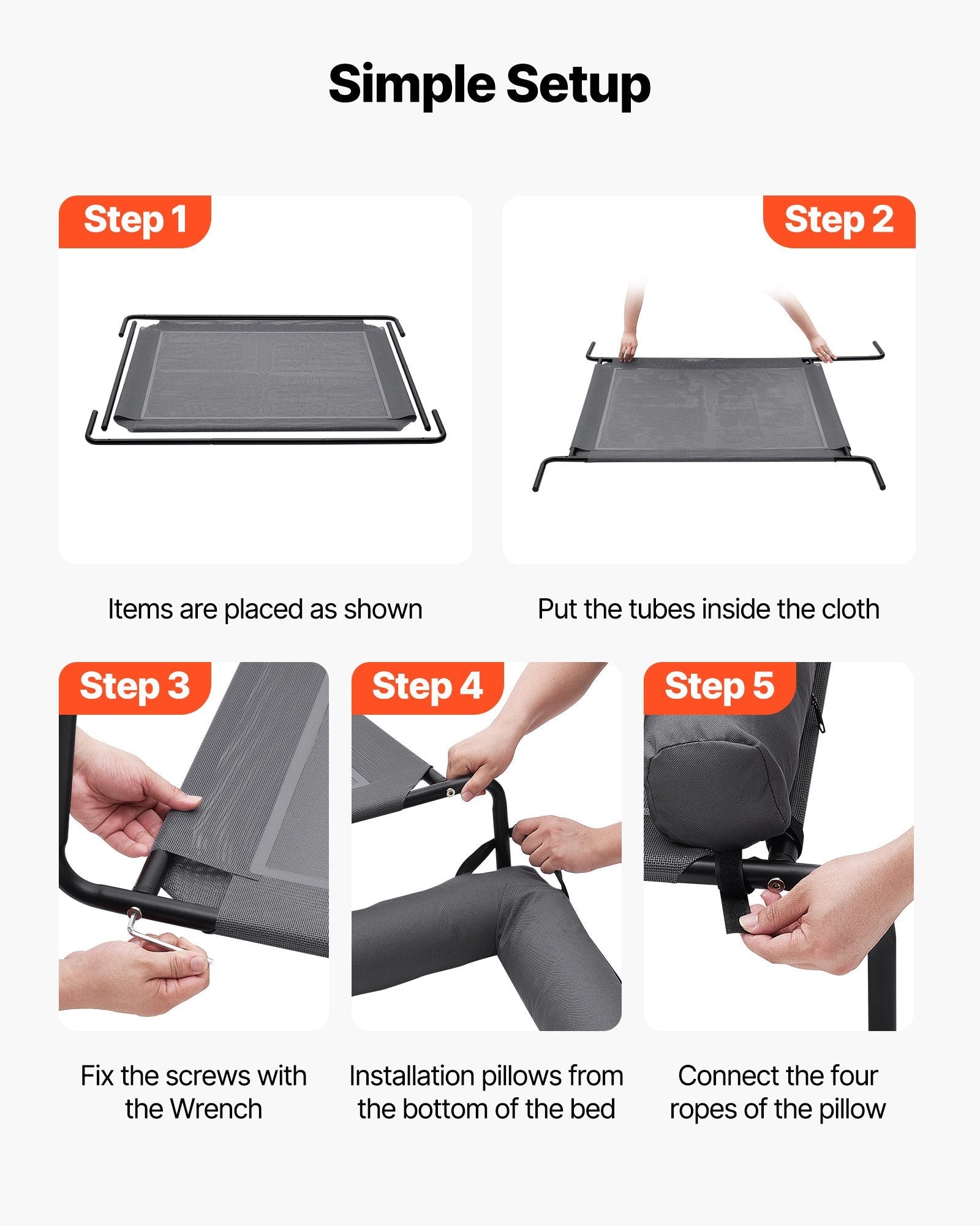 KFX-6083005 Elevated Dog Bed for Large Dogs with Supportive Pillow, Portable Raised Cot in Gray