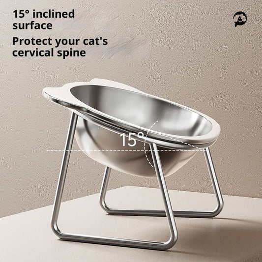 KFX-6084541 Stainless Steel Elevated Cat Bowl with Neck Support for Comfortable Eating