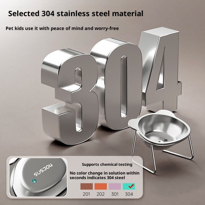 KFX-6084541 Stainless Steel Elevated Cat Bowl with Neck Support for Comfortable Eating