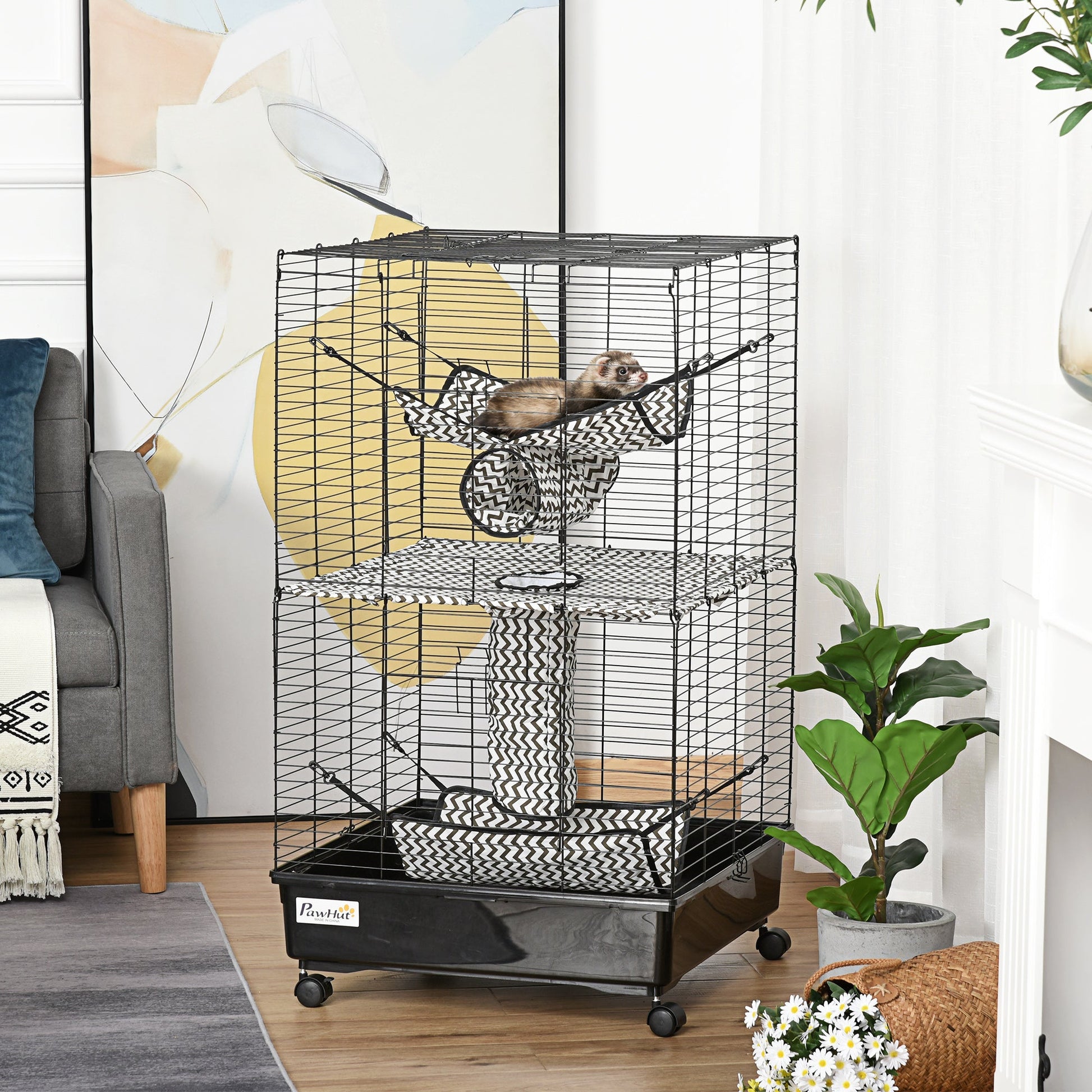 KFX-6087997 Spacious Rolling Small Animal Cage with Multiple Tiers and Hammocks