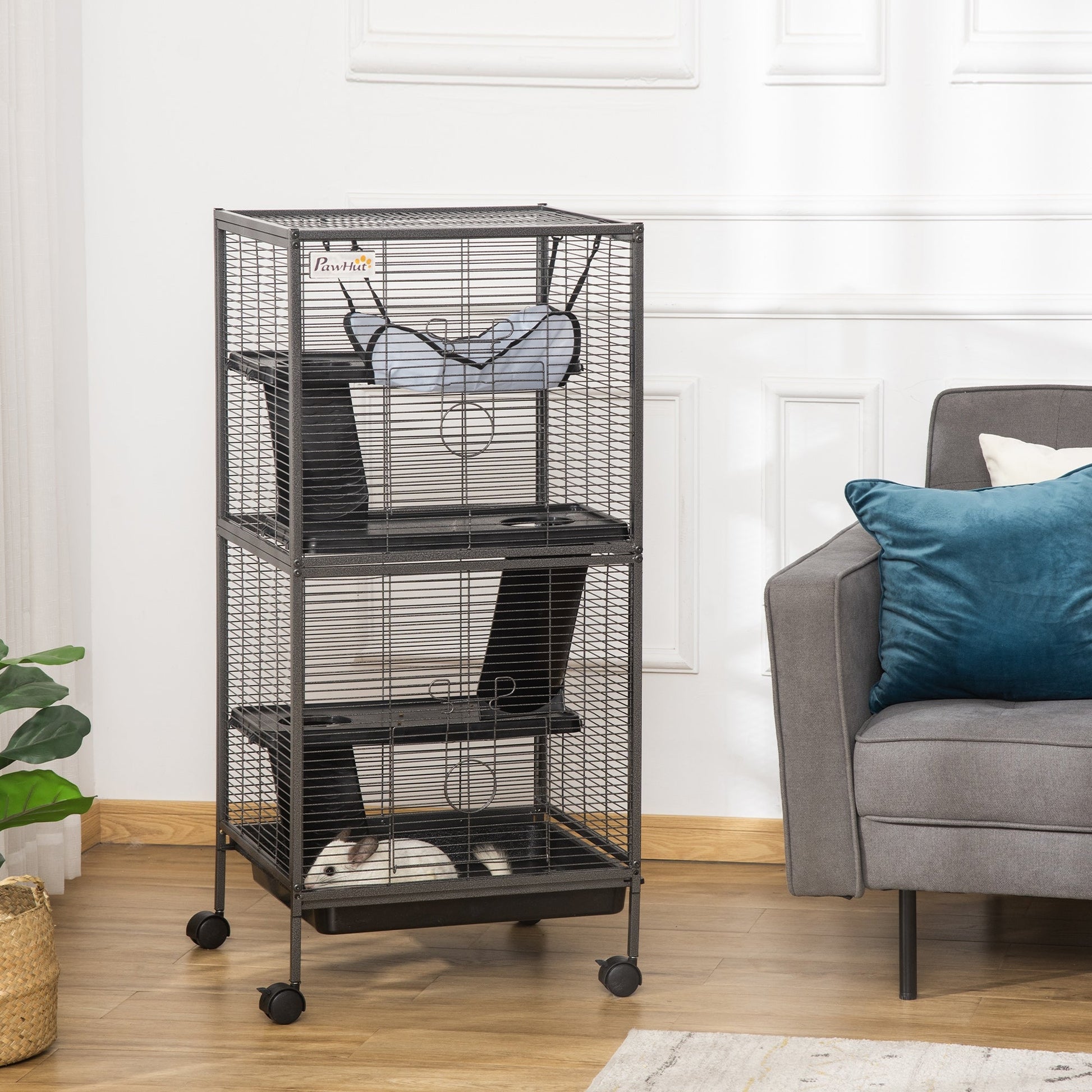 KFX-6087997 Spacious Rolling Small Animal Cage with Multiple Tiers and Hammocks