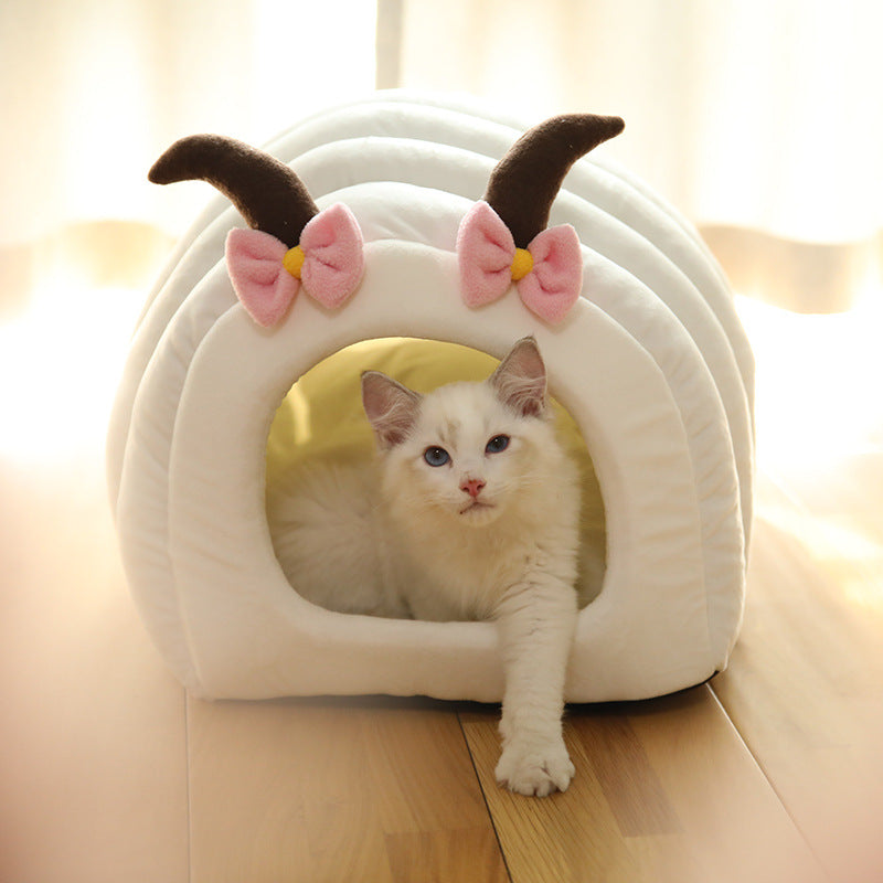 KFX-6088381 Semi-Closed Cozy Pet Nest for Small Animals - Warm Cat Sleeping Bag for All Seasons