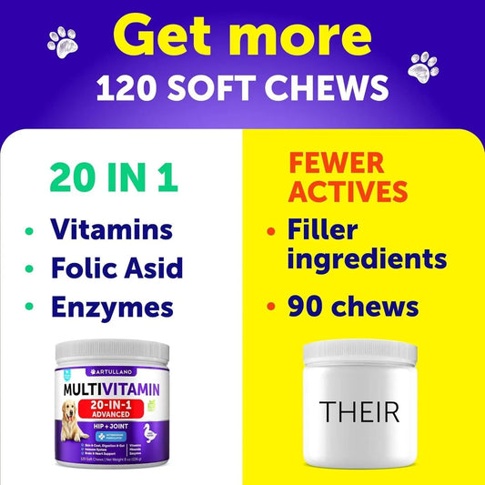 KFX-6090173 20-in-1 Dog Multivitamin Chews with Glucosamine for Joint Health, Gut Support, and Skin Care - Suitable for All Dogs