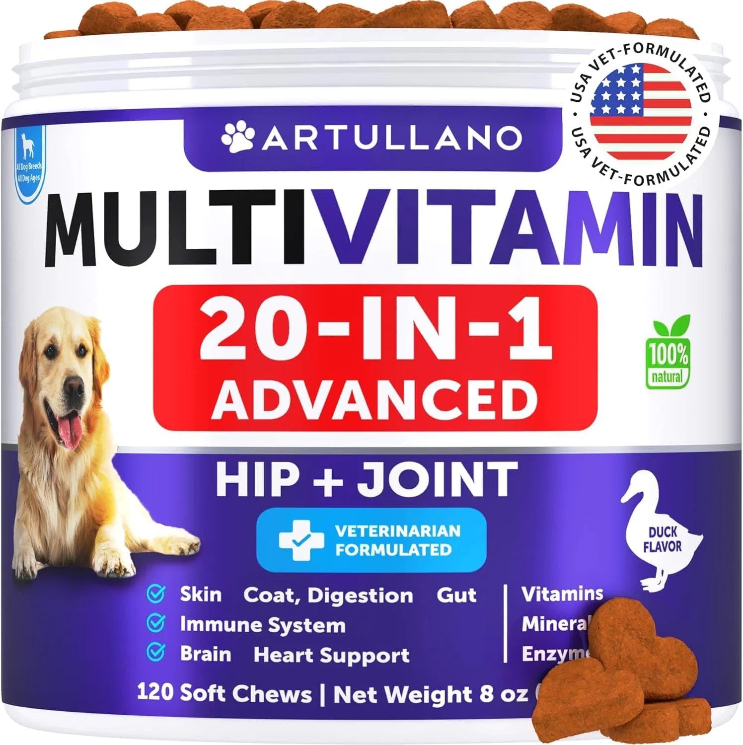 KFX-6090173 20-in-1 Dog Multivitamin Chews with Glucosamine for Joint Health, Gut Support, and Skin Care - Suitable for All Dogs