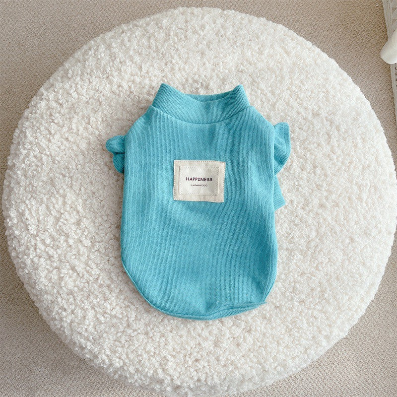 KFX-6090685 Knit Dog Clothes with Small Flying Sleeves - Thick Polyester Material in Blue, Pink, Yellow, Sizes S-XXL