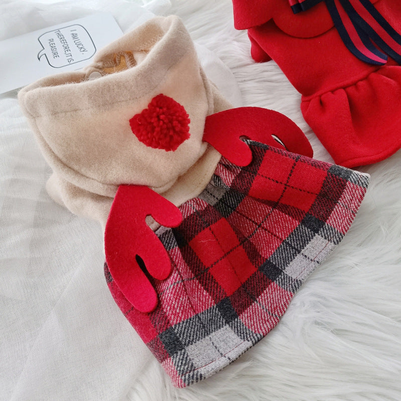 KFX-6092477 Red Check Elk Skirt for Dogs and Cats - Warm Polyester Casual Apparel