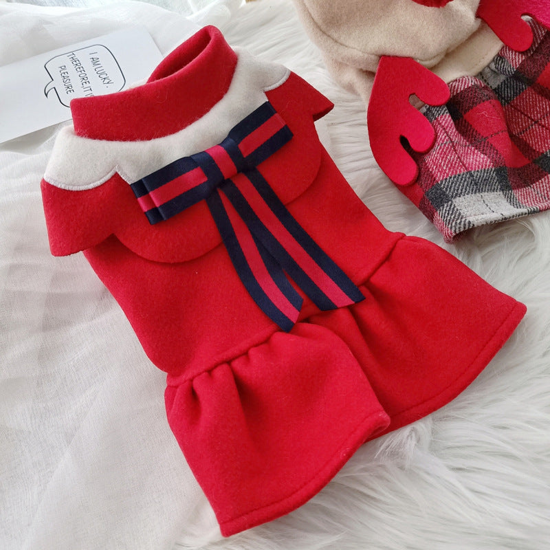 KFX-6092477 Red Check Elk Skirt for Dogs and Cats - Warm Polyester Casual Apparel