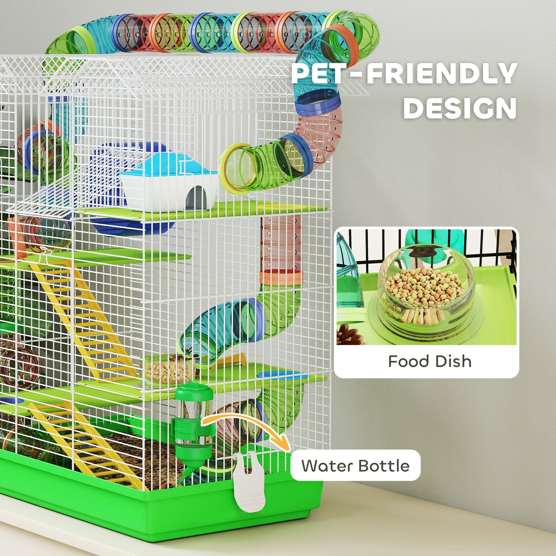 KFX-6093757 5-Tier Small Animal Cage with Tubes, Ramps, Wheel, Water Bottle, and Dish - Ideal for Hamsters and Gerbils