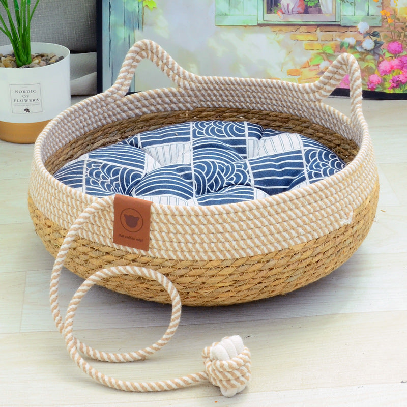 KFX-6094141 Rattan Cat Nest with Cotton Cushion - Various Sizes for Cats and Dogs