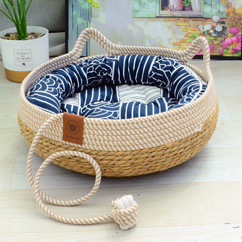 KFX-6094141 Rattan Cat Nest with Cotton Cushion - Various Sizes for Cats and Dogs