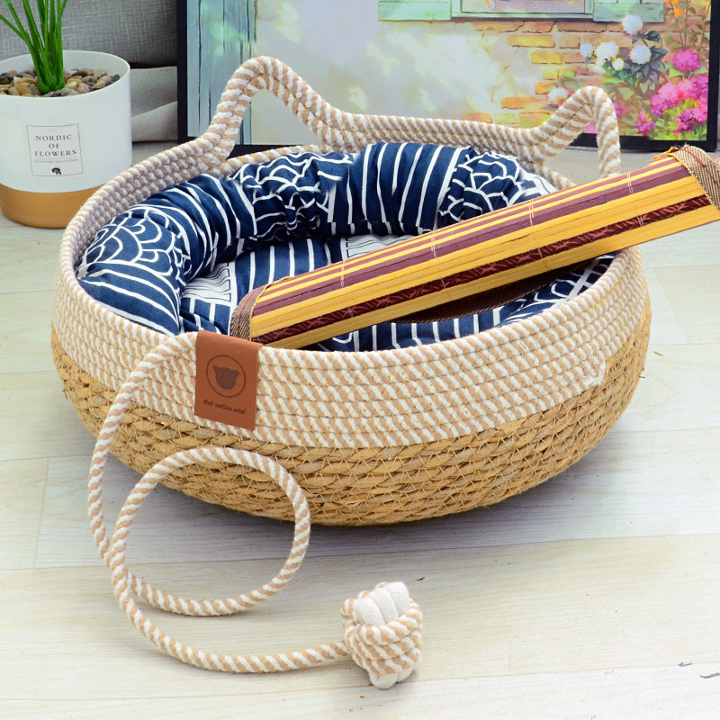 KFX-6094141 Rattan Cat Nest with Cotton Cushion - Various Sizes for Cats and Dogs