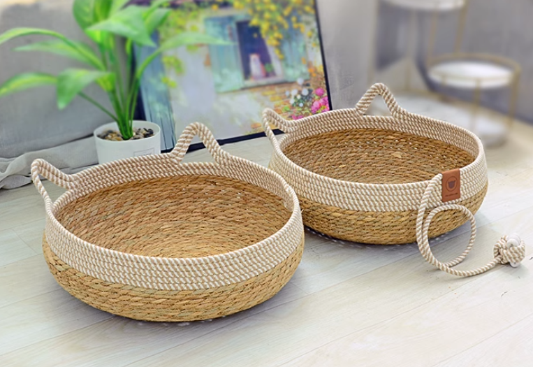 KFX-6094141 Rattan Cat Nest with Cotton Cushion - Various Sizes for Cats and Dogs