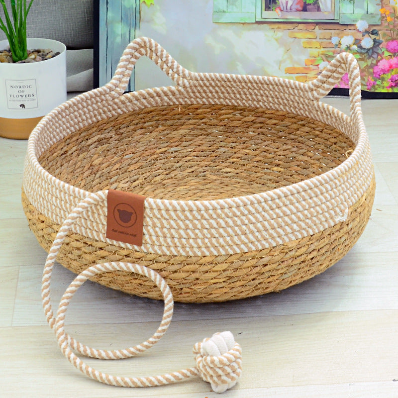 KFX-6094141 Rattan Cat Nest with Cotton Cushion - Various Sizes for Cats and Dogs