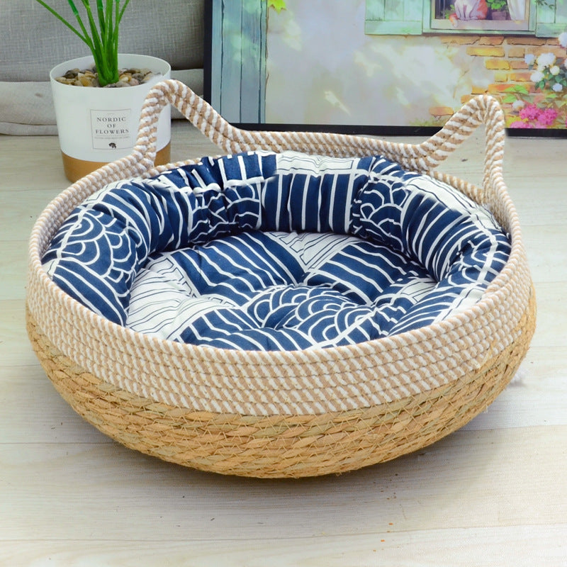 KFX-6094141 Rattan Cat Nest with Cotton Cushion - Various Sizes for Cats and Dogs