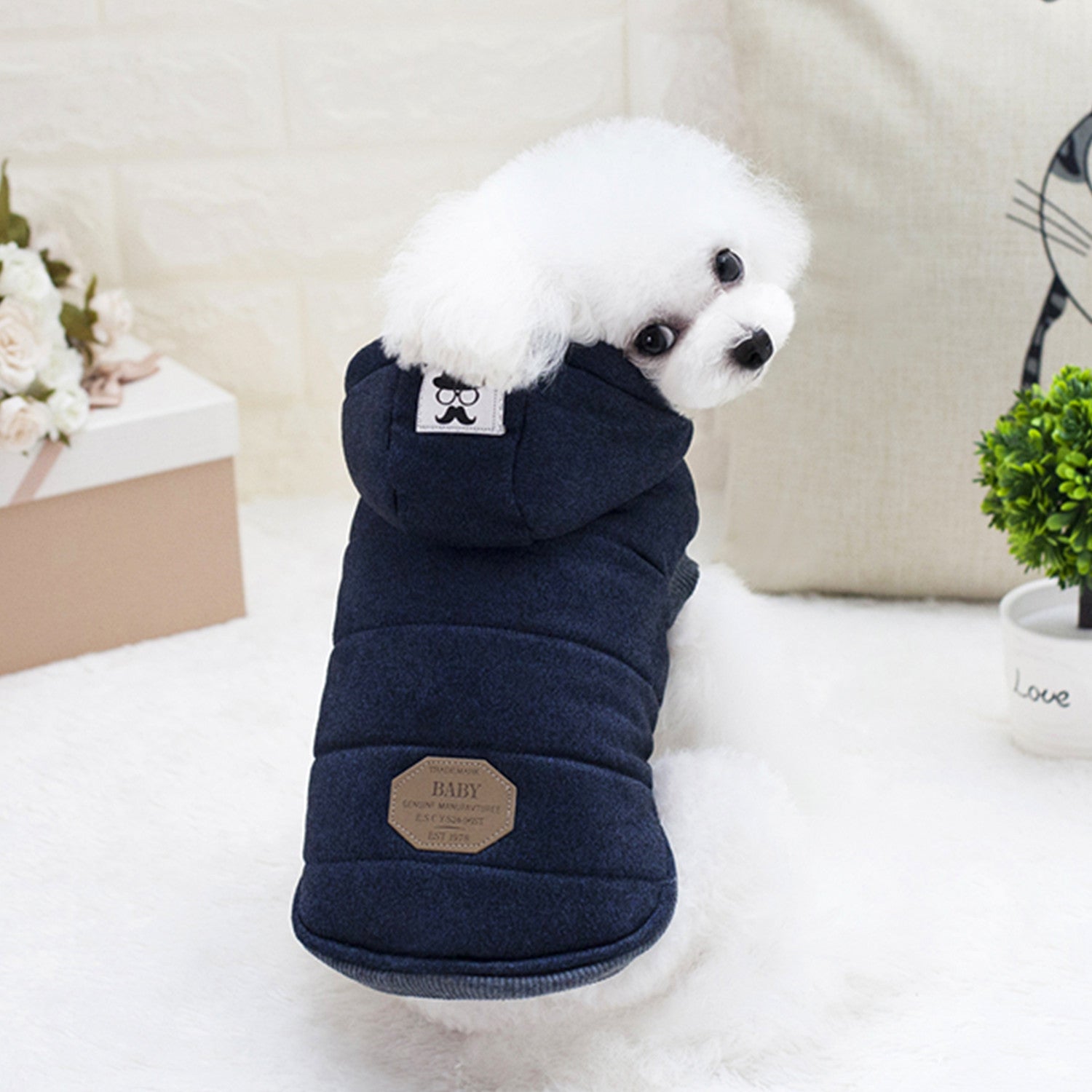KFX-6094525 Cozy Cotton-Padded Clothing for Pets - Casual Two-Leg Design in Dark Colors