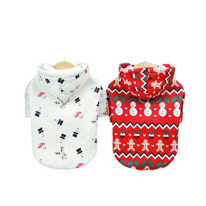 KFX-6095165 Christmas-Themed Dog Sweatshirt in Beige and Red, Comfortable Thick Milk Silk Fabric, Sizes XS-XL