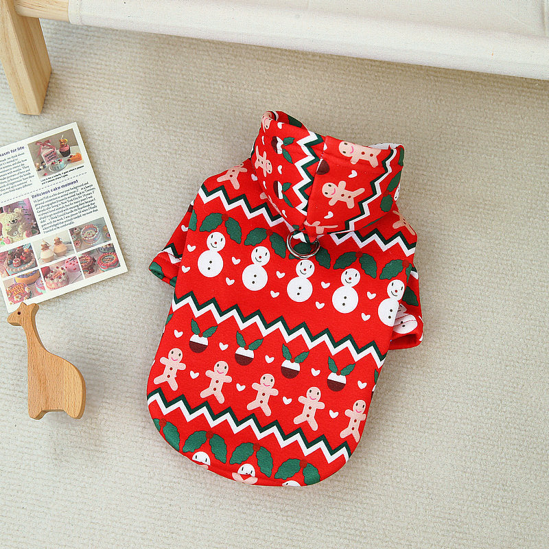 KFX-6095165 Christmas-Themed Dog Sweatshirt in Beige and Red, Comfortable Thick Milk Silk Fabric, Sizes XS-XL