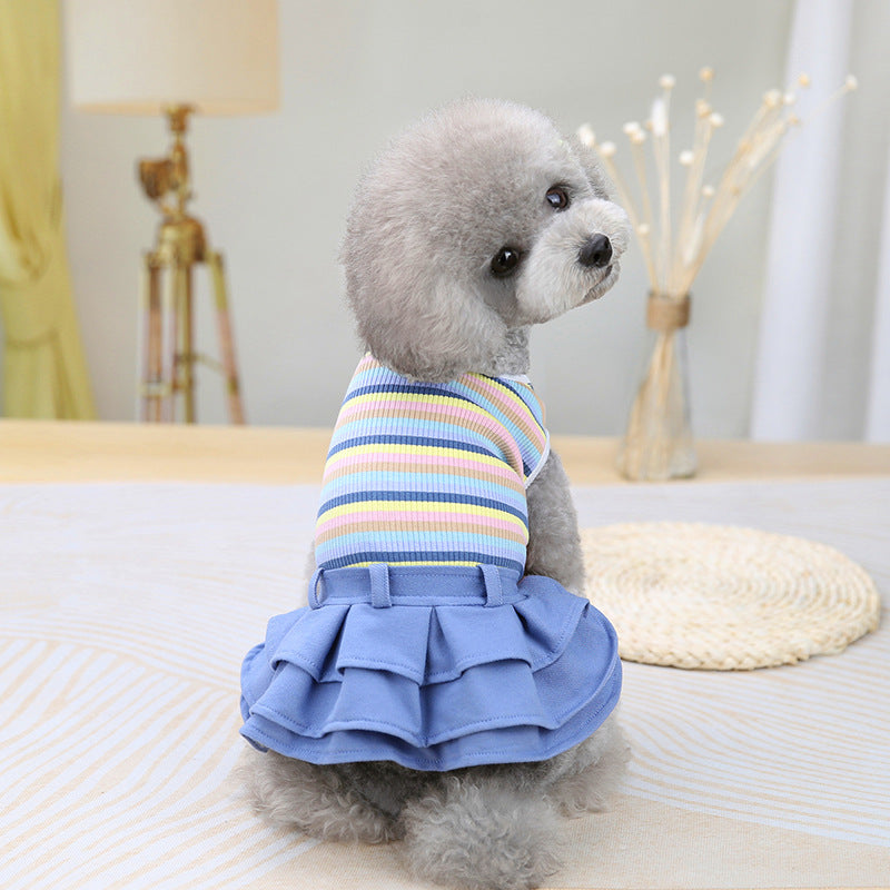 KFX-6097469 Colorful Striped Skirt Dress for Small and Medium-Sized Dogs - Casual Cartoon Design