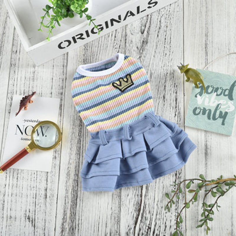 KFX-6097469 Colorful Striped Skirt Dress for Small and Medium-Sized Dogs - Casual Cartoon Design