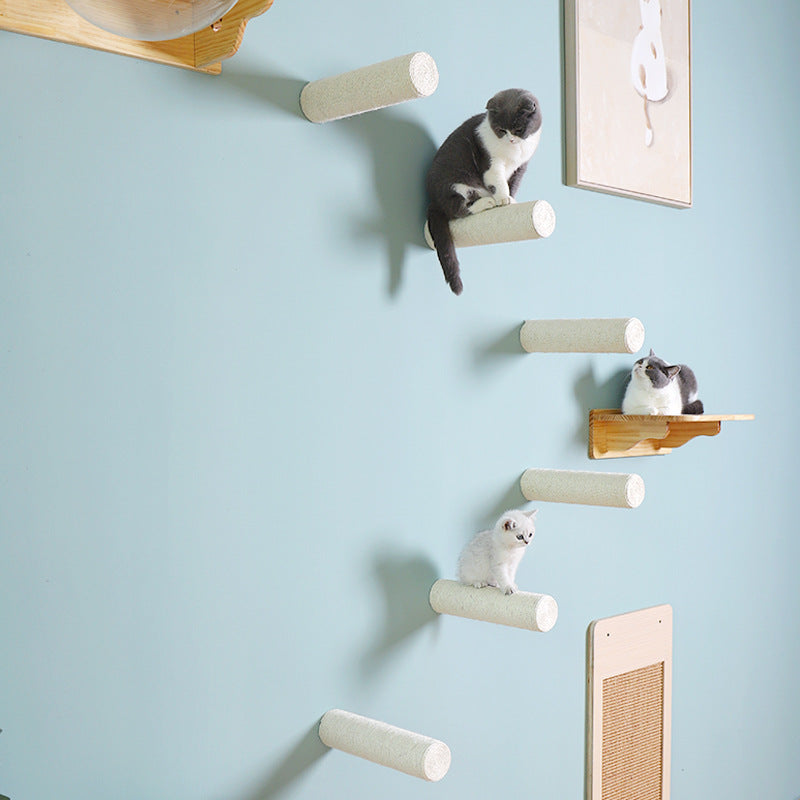 KFX-6099133 Wall-Mounted Solid Wood Cat Rack with Sisal Grab Post in White