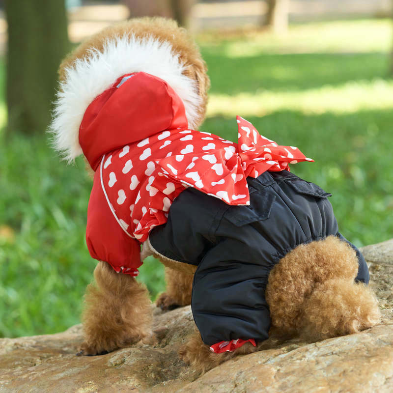 KFX-6100413 Thickened Red Winter Clothes for Four-Legged Pets - Sizes 8 to 16 Available