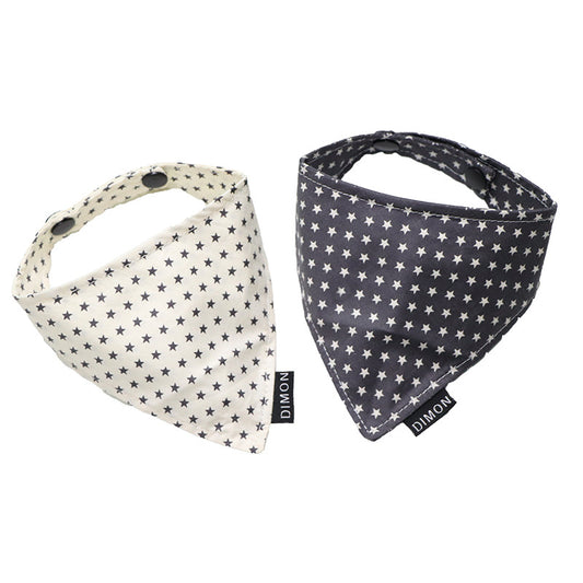 KFX-6102205 Cotton Triangle Saliva Towel for Pets - Five-Pointed Star Pattern in White and Grey - Available in Small and Medium Sizes