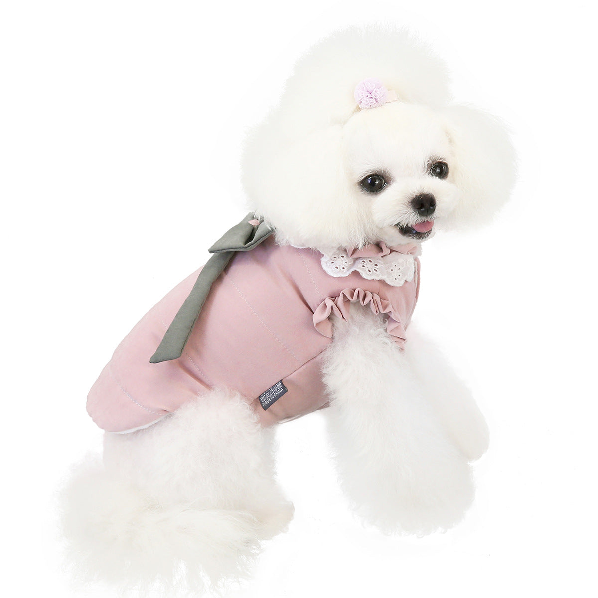 KFX-6102205 Lace Collar Casual Winter Vest for Pets in Purple and Pink, Two-Legged Cotton Apparel