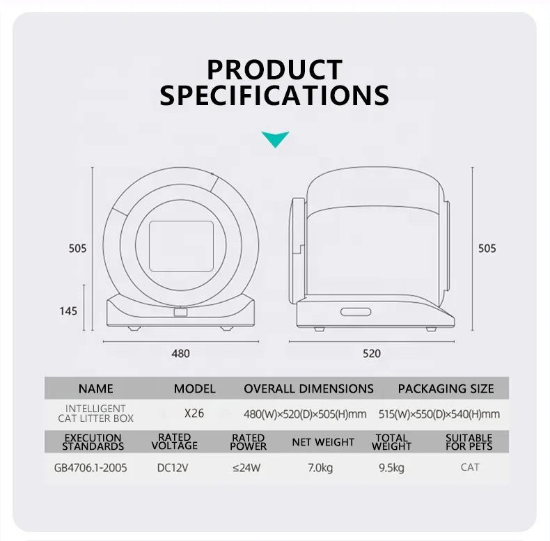 KFX-610323 Smart Eco-Friendly Large Capacity Round Cat Litter Box with 65L Space and Odor Control - Easy Clean with App Access