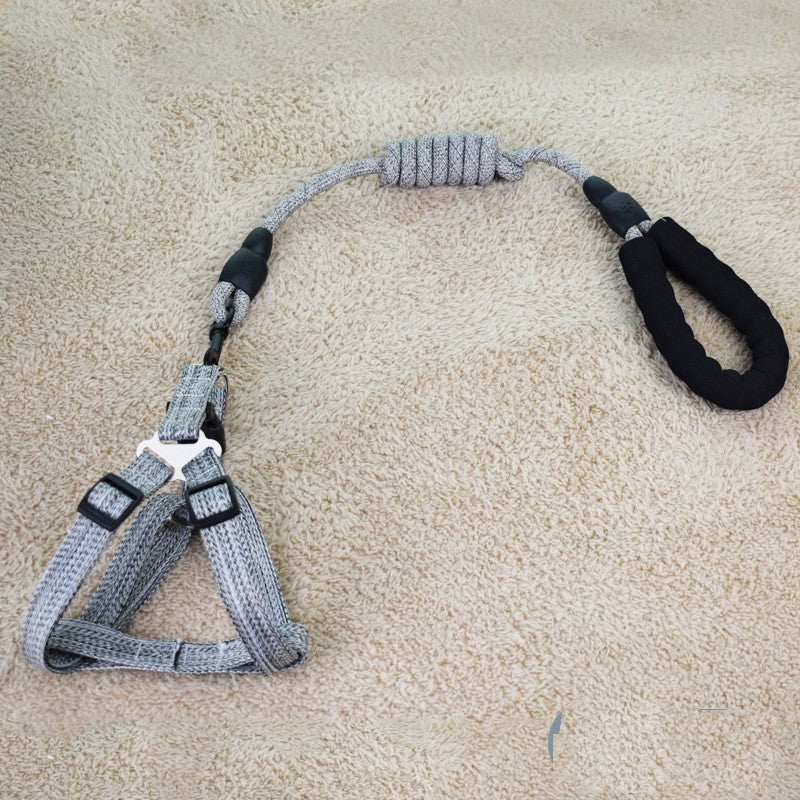KFX-6104893 Linen Nylon Round Rope Pet Traction Set with Adjustable Chest Strap, Multiple Color Options